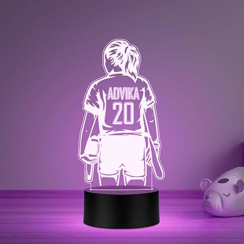 Personalized Gaming Led Lamp Customized with Name Gift for Sports Player Birthday Gift for Sports Mam & Women Multicolored Light & (Baseball Girl Player Gift)