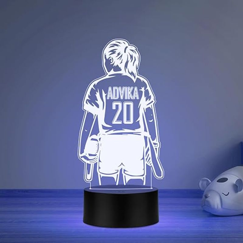 Personalized Gaming Led Lamp Customized with Name Gift for Sports Player Birthday Gift for Sports Mam & Women Multicolored Light & (Baseball Girl Player Gift)