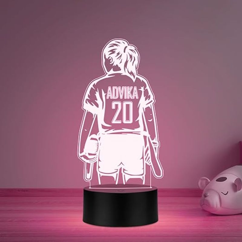 Personalized Gaming Led Lamp Customized with Name Gift for Sports Player Birthday Gift for Sports Mam & Women Multicolored Light & (Baseball Girl Player Gift)