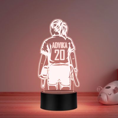 Personalized Gaming Led Lamp Customized with Name Gift for Sports Player Birthday Gift for Sports Mam & Women Multicolored Light & (Baseball Girl Player Gift)