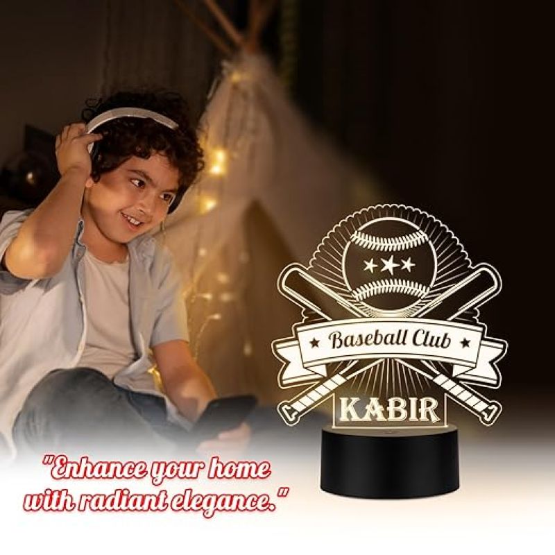 Personalized Gaming Led Lamp Customized with Name Gift for Sports Player Birthday Gift for Sports Mam & Women Warm White Light (Baseball Night Lamp)