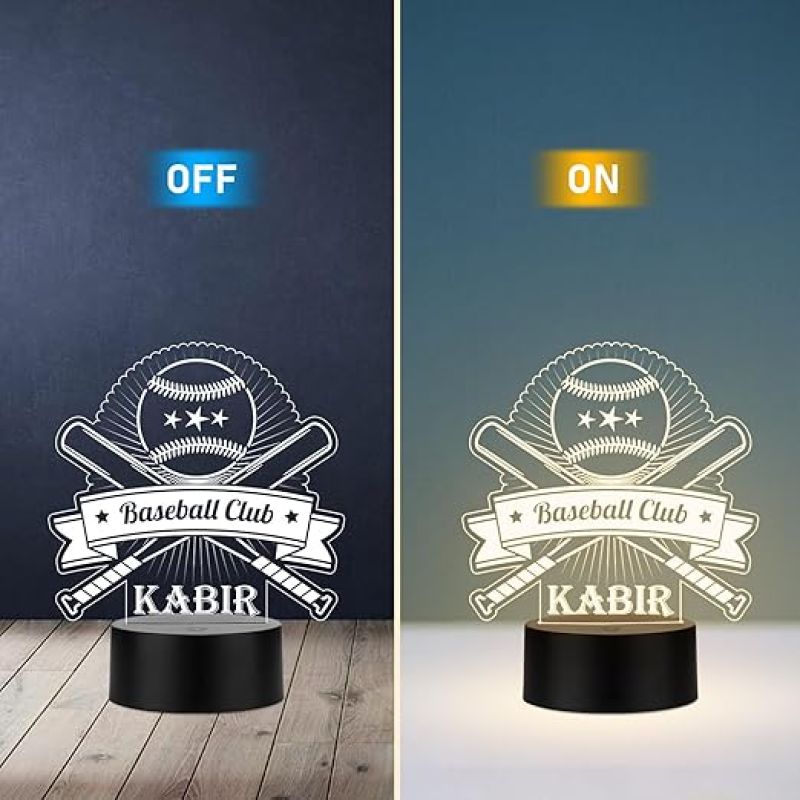 Personalized Gaming Led Lamp Customized with Name Gift for Sports Player Birthday Gift for Sports Mam & Women Warm White Light (Baseball Night Lamp)