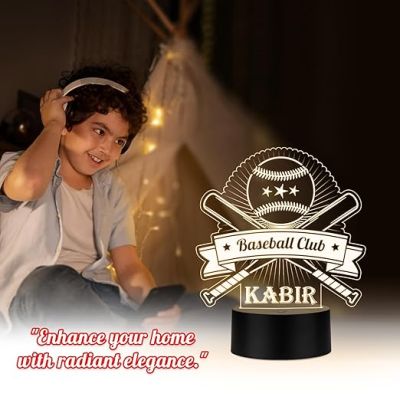 Personalized Gaming Led Lamp Customized with Name Gift for Sports Player Birthday Gift for Sports Mam & Women Warm White Light (Baseball Night Lamp)