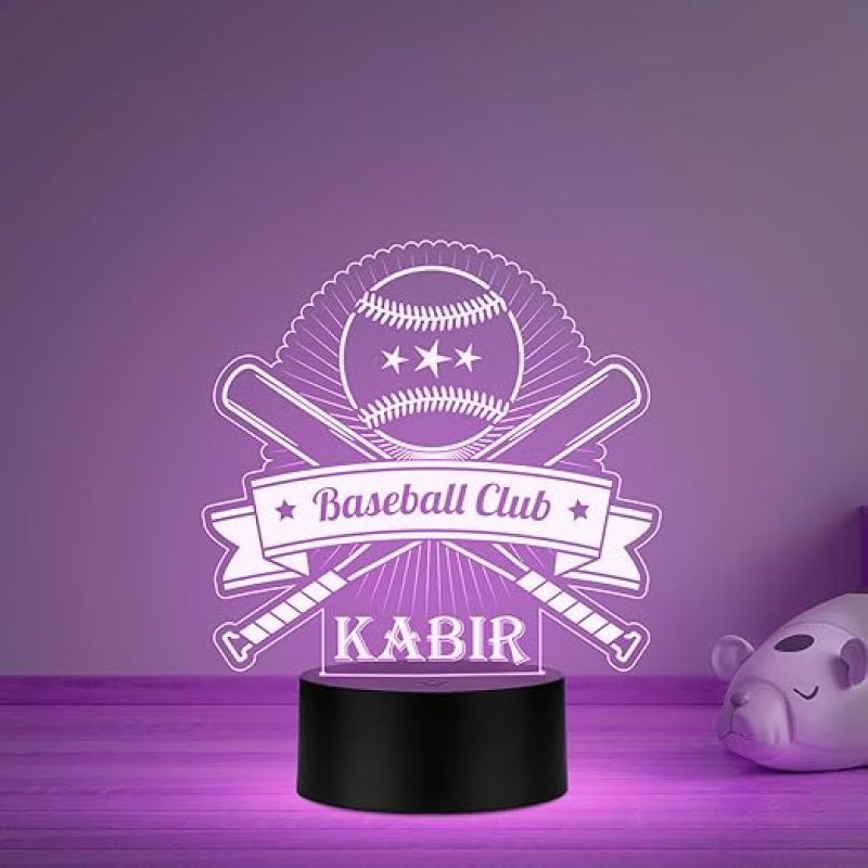 Personalized Gaming Led Lamp Customized with Name Gift for Sports Player Birthday Gift for Sports Mam & Women Multicolored Light (Gift for Baseball Player)