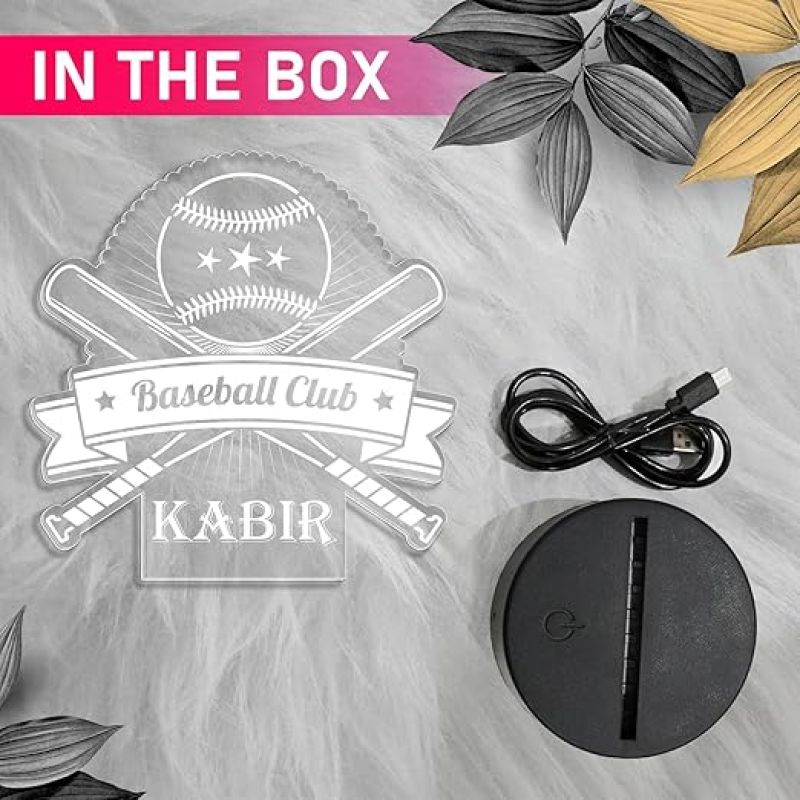 Personalized Gaming Led Lamp Customized with Name Gift for Sports Player Birthday Gift for Sports Mam & Women Multicolored Light (Gift for Baseball Player)