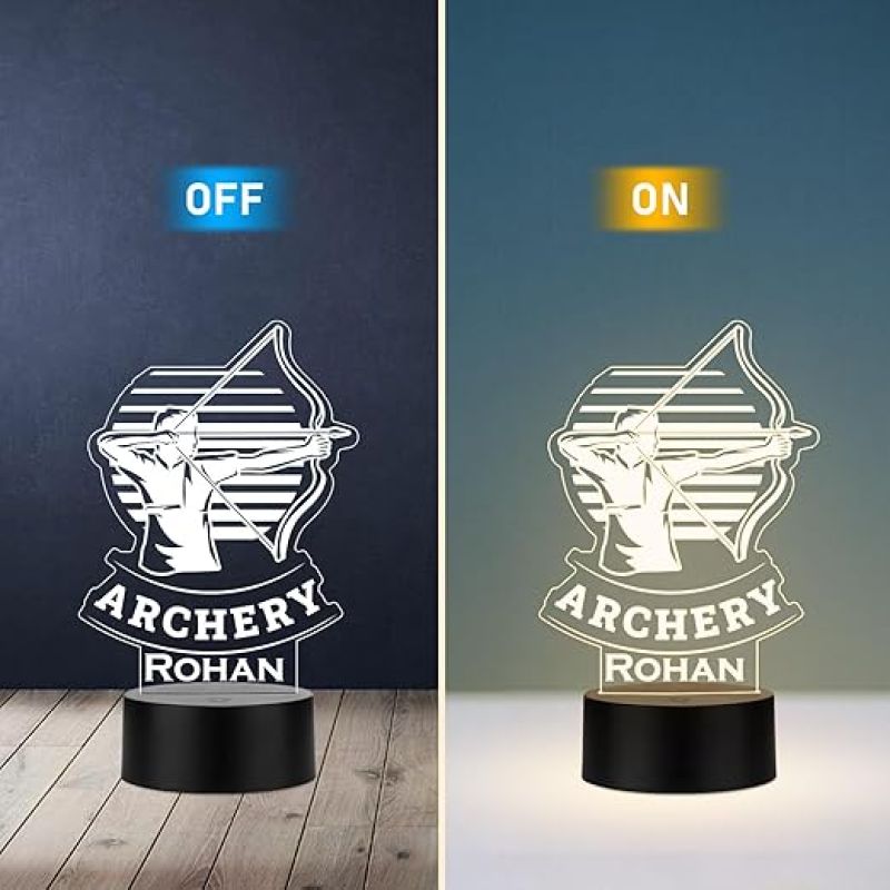Personalized Gaming Led Lamp Customized with Name Gift for Sports Player Birthday Gift for Sports Mam & Women Warm White Light (Gift for Archery Player)
