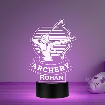 Personalized Gaming Led Lamp Customized with Name Gift for Sports Player Birthday Gift for Sports Mam & Women Multicolored Light (Archery Theme Gift)