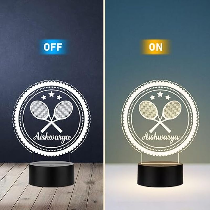 Personalized Gaming Led Lamp Customized with Name Gift for Sports Player | Birthday Gift for Sports Mam & Women Warm White Light (Gift for Badminton Player)