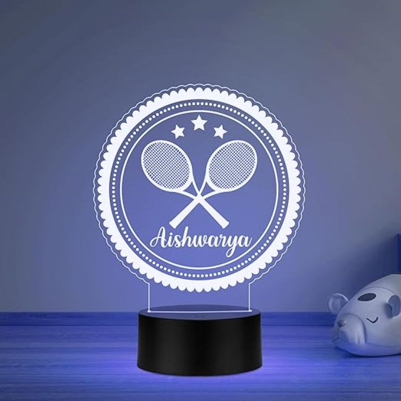 Personalized Gaming Led Lamp Customized with Name Gift for Sports Player Birthday Gift for Sports Mam & Women Multicolored Light (Badminton Player Gift)