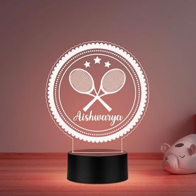 Personalized Gaming Led Lamp Customized with Name Gift for Sports Player Birthday Gift for Sports Mam & Women Multicolored Light (Badminton Player Gift)