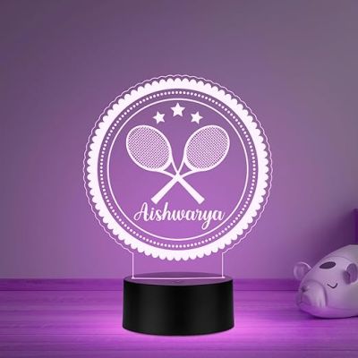 Personalized Gaming Led Lamp Customized with Name Gift for Sports Player Birthday Gift for Sports Mam & Women Multicolored Light (Badminton Player Gift)