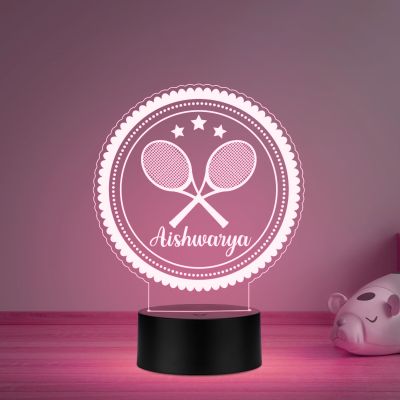 Personalized Gaming Led Lamp Customized with Name Gift for Sports Player Birthday Gift for Sports Mam & Women Multicolored Light (Badminton Player Gift)