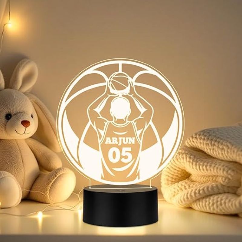 Personalized Gaming Led Lamp Customized with Name Gift for Sports Player Birthday Gift for Sports Mam & Women Warm White Light (Gift for Basketball Player)