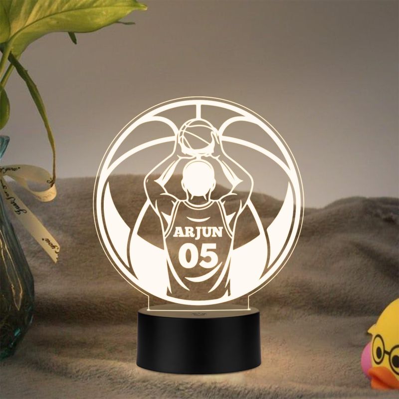 Personalized Gaming Led Lamp Customized with Name Gift for Sports Player Birthday Gift for Sports Mam & Women Warm White Light (Gift for Basketball Player)