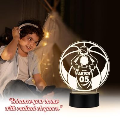 Personalized Gaming Led Lamp Customized with Name Gift for Sports Player Birthday Gift for Sports Mam & Women Warm White Light (Gift for Basketball Player)