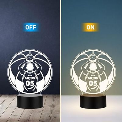 Personalized Gaming Led Lamp Customized with Name Gift for Sports Player Birthday Gift for Sports Mam & Women Warm White Light (Gift for Basketball Player)