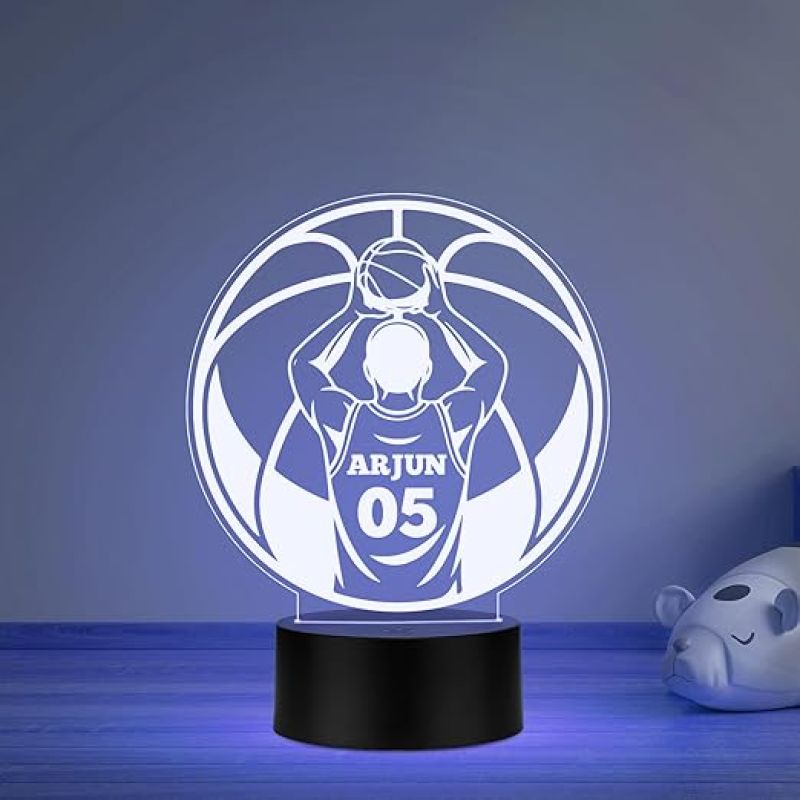 Personalized Gaming Led Lamp Customized with Name Gift for Sports Player Birthday Gift for Sports Mam & Women Multicolored Light (Gift for Basketball Lover)