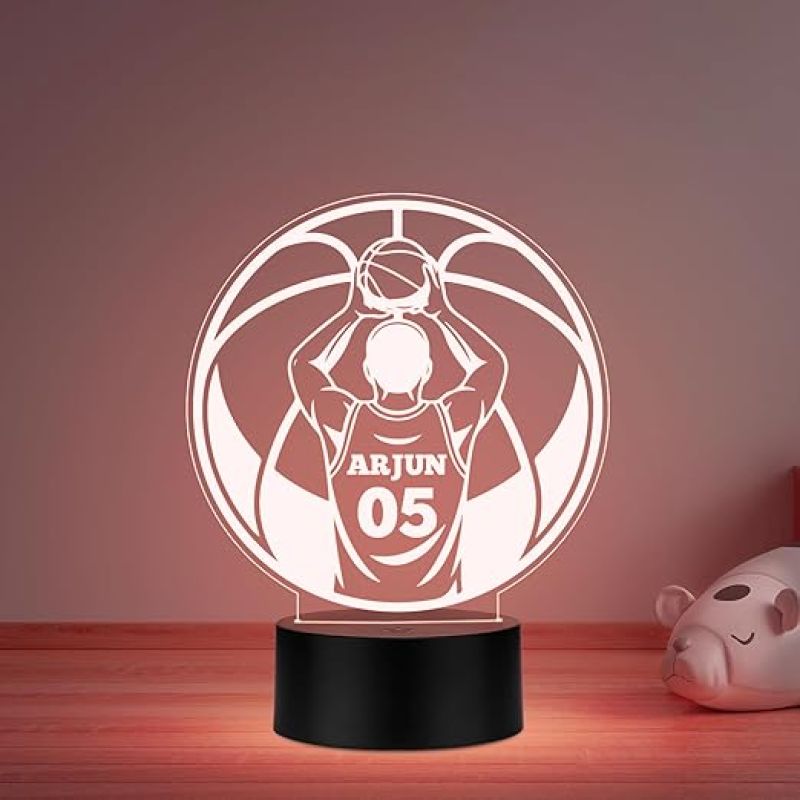 Personalized Gaming Led Lamp Customized with Name Gift for Sports Player Birthday Gift for Sports Mam & Women Multicolored Light (Gift for Basketball Lover)