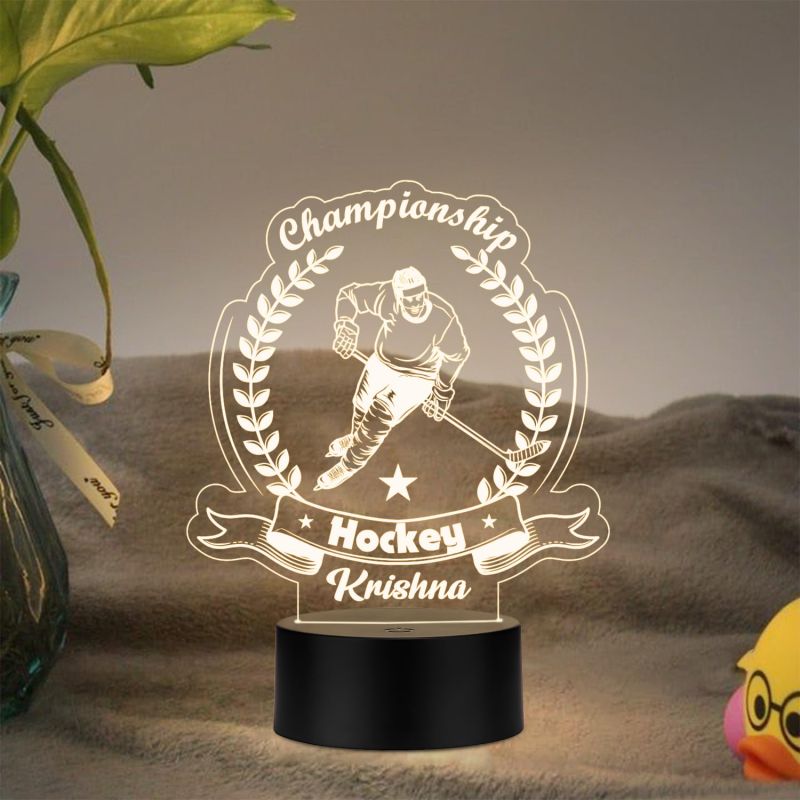 Personalized Gaming Led Lamp Customized with Name Gift for Sports Player Birthday Gift for Sports Mam & Women Warm White Light (Gift for Hockey Player)
