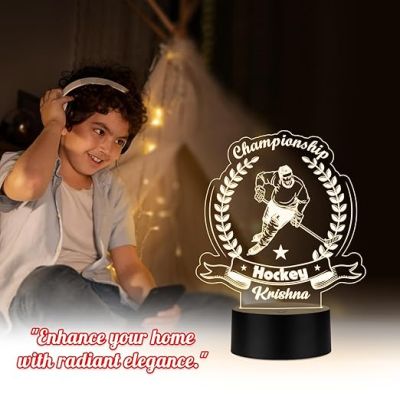 Personalized Gaming Led Lamp Customized with Name Gift for Sports Player Birthday Gift for Sports Mam & Women Warm White Light (Gift for Hockey Player)