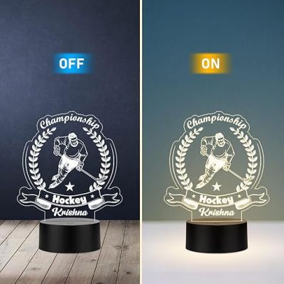 Personalized Gaming Led Lamp Customized with Name Gift for Sports Player Birthday Gift for Sports Mam & Women Warm White Light (Gift for Hockey Player)