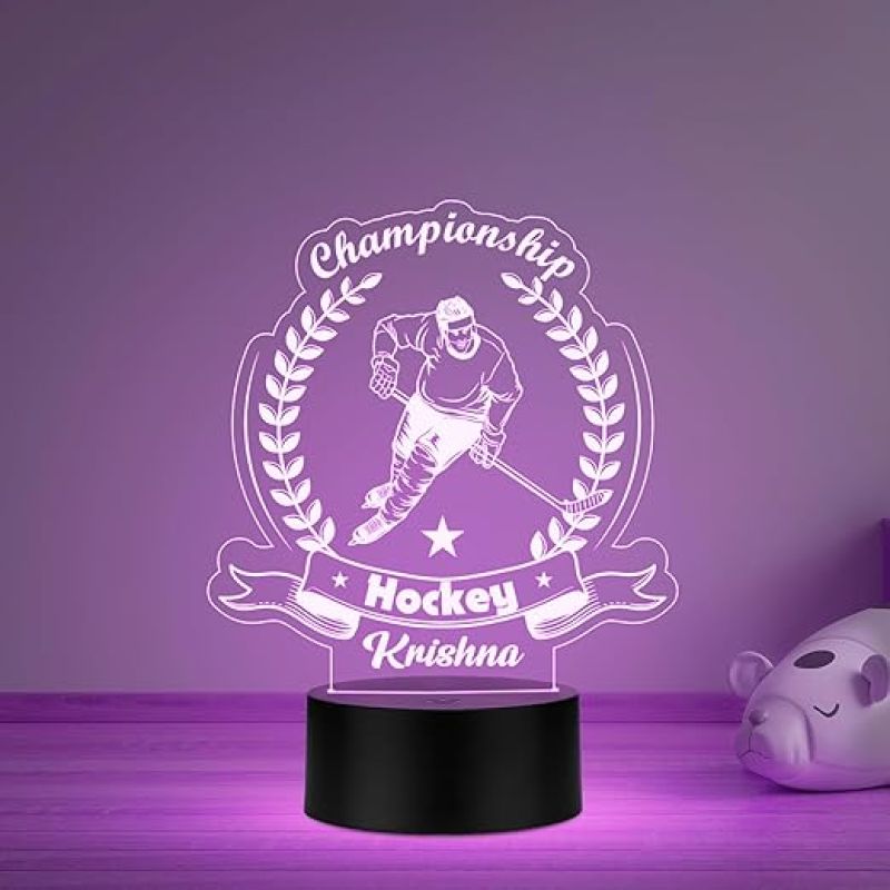 Personalized Gaming Led Lamp Customized with Name Gift for Sports Player Birthday Gift for Sports Mam & Women Multicolored Light (Hockey Player Gift)
