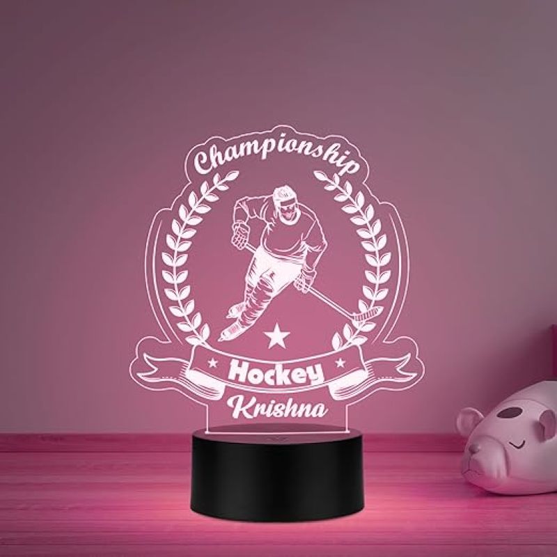 Personalized Gaming Led Lamp Customized with Name Gift for Sports Player Birthday Gift for Sports Mam & Women Multicolored Light (Hockey Player Gift)