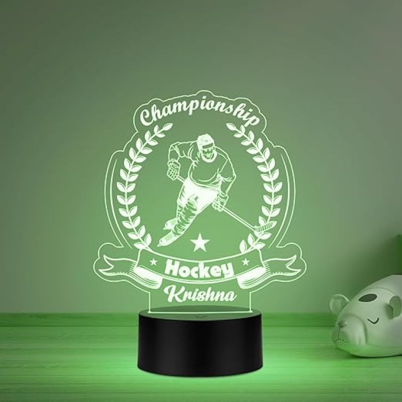 Personalized Gaming Led Lamp Customized with Name Gift for Sports Player Birthday Gift for Sports Mam & Women Multicolored Light (Hockey Player Gift)