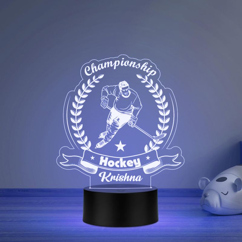 Personalized Gaming Led Lamp Customized with Name Gift for Sports Player Birthday Gift for Sports Mam & Women Multicolored Light (Hockey Player Gift)