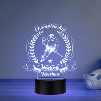 Personalized Gaming Led Lamp Customized with Name Gift for Sports Player Birthday Gift for Sports Mam & Women Multicolored Light (Hockey Player Gift)