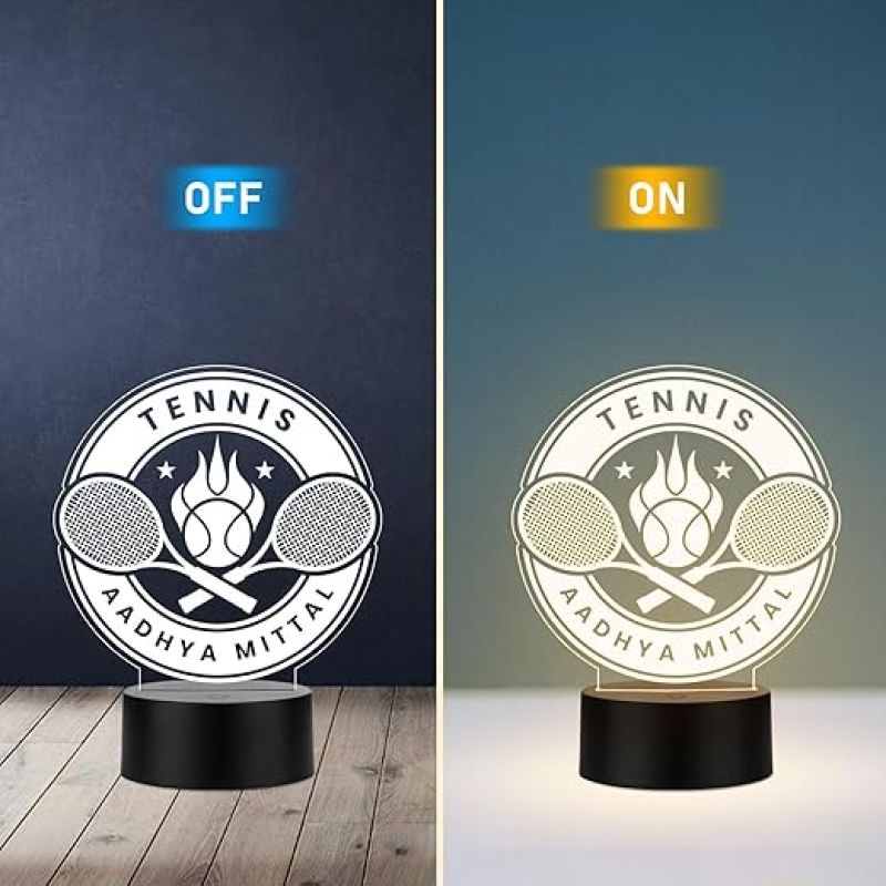 Personalized Gaming Led Lamp Customized with Name Gift for Sports Player Birthday Gift for Sports Mam & Women Warm White Light (Gift for Tennis Player)