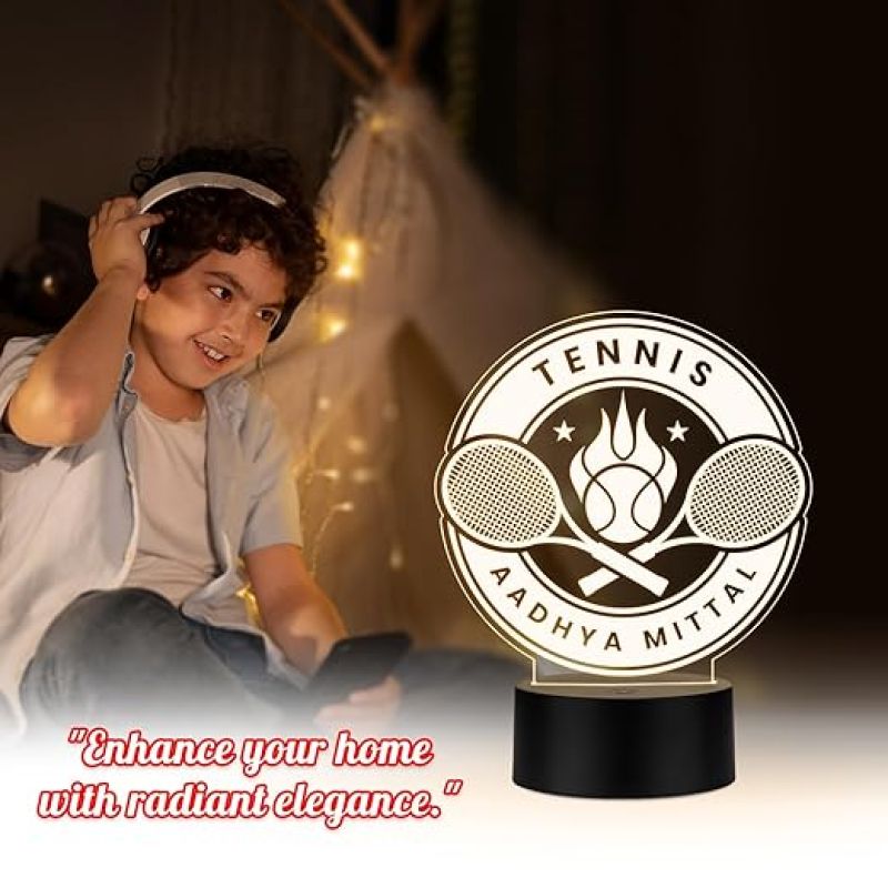 Personalized Gaming Led Lamp Customized with Name Gift for Sports Player Birthday Gift for Sports Mam & Women Warm White Light (Gift for Tennis Player)