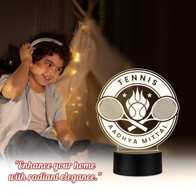 Personalized Gaming Led Lamp Customized with Name Gift for Sports Player Birthday Gift for Sports Mam & Women Warm White Light (Gift for Tennis Player)