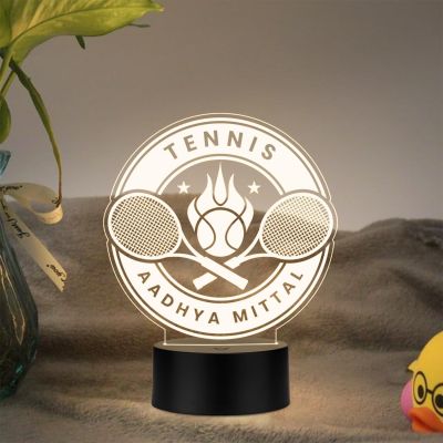 Personalized Gaming Led Lamp Customized with Name Gift for Sports Player Birthday Gift for Sports Mam & Women Warm White Light (Gift for Tennis Player)