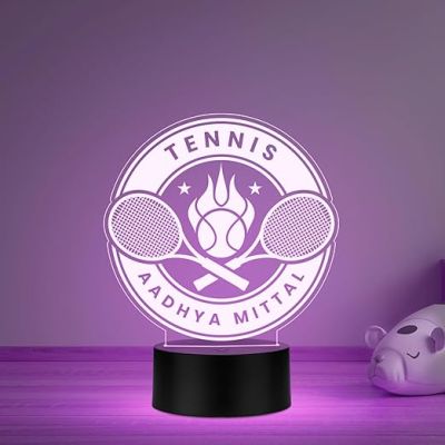 Personalized Gaming Led Lamp Customized with Name Gift for Sports Player Birthday Gift for Sports Mam & Women Multicolored Light (Tennis Player Gift)
