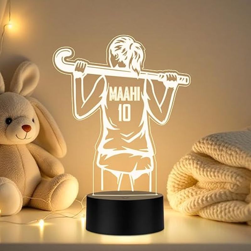 Personalized Gaming Led Lamp Customized with Name Gift for Sports Player Birthday Gift for Sports Mam & Women Warm White Light (Hockey Girl Night Lamp)
