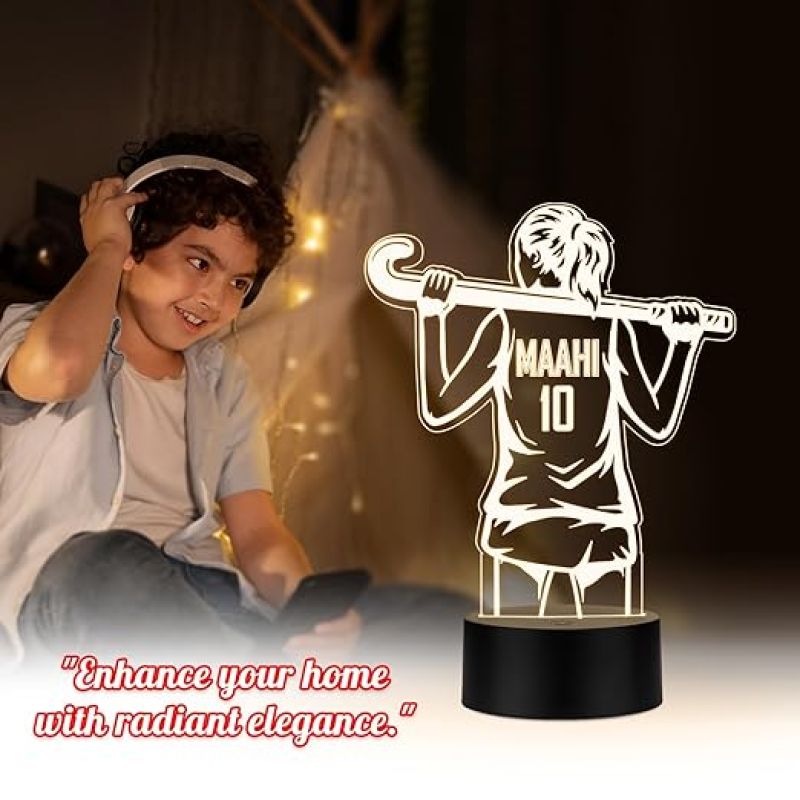 Personalized Gaming Led Lamp Customized with Name Gift for Sports Player Birthday Gift for Sports Mam & Women Warm White Light (Hockey Girl Night Lamp)