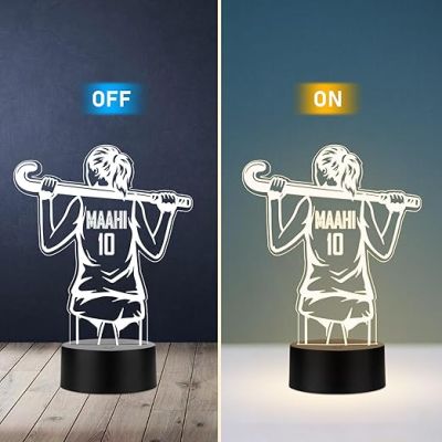 Personalized Gaming Led Lamp Customized with Name Gift for Sports Player Birthday Gift for Sports Mam & Women Warm White Light (Hockey Girl Night Lamp)