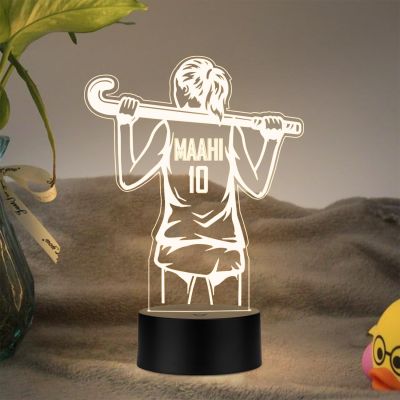 Personalized Gaming Led Lamp Customized with Name Gift for Sports Player Birthday Gift for Sports Mam & Women Warm White Light (Hockey Girl Night Lamp)