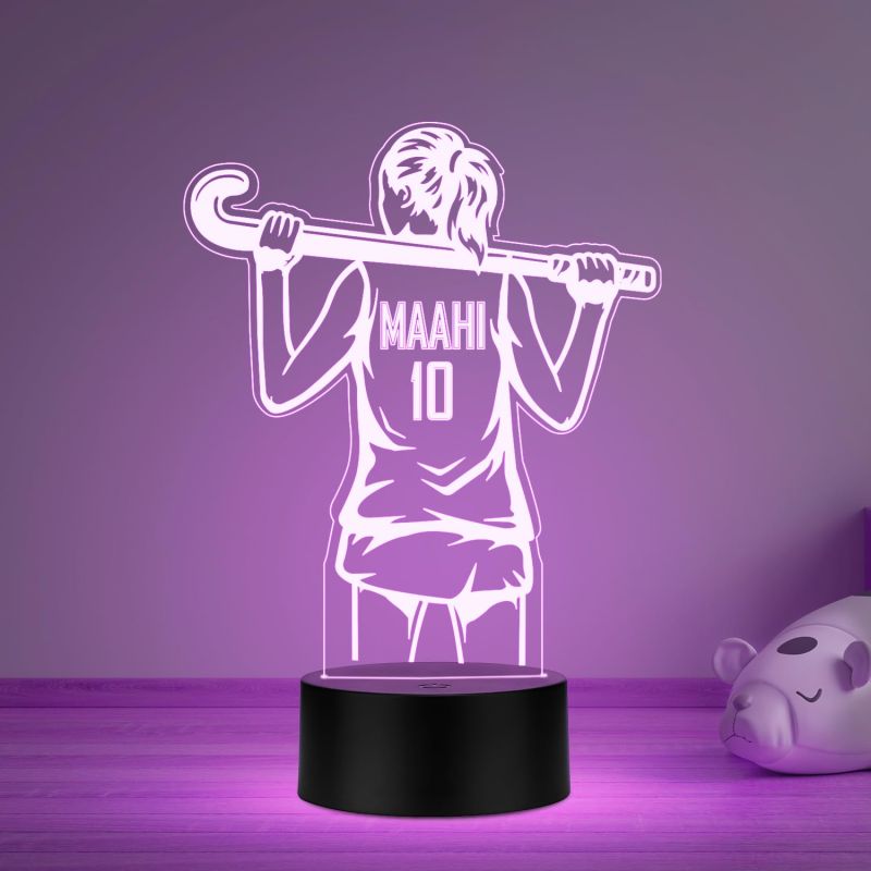 Personalized Gaming Led Lamp Customized with Name Gift for Sports Player Birthday Gift for Sports Mam & Women Multicolored Light (Hockey Girl Player Lamp)
