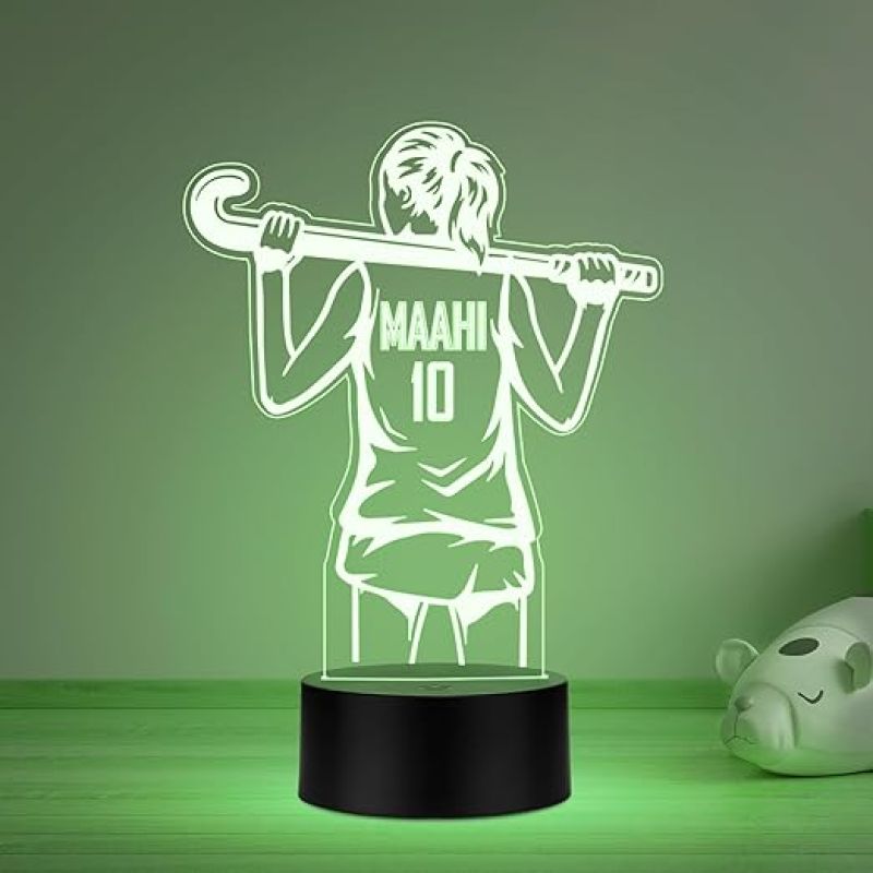 Personalized Gaming Led Lamp Customized with Name Gift for Sports Player Birthday Gift for Sports Mam & Women Multicolored Light (Hockey Girl Player Lamp)