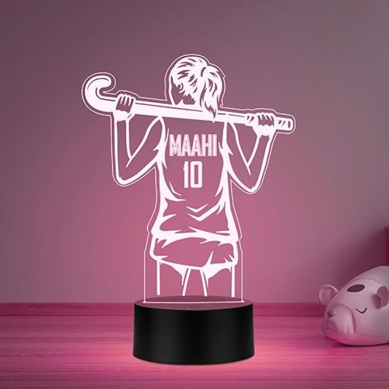 Personalized Gaming Led Lamp Customized with Name Gift for Sports Player Birthday Gift for Sports Mam & Women Multicolored Light (Hockey Girl Player Lamp)