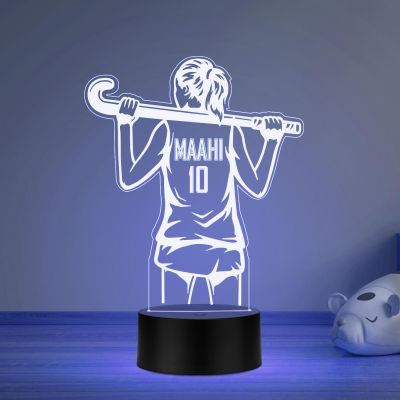 Personalized Gaming Led Lamp Customized with Name Gift for Sports Player Birthday Gift for Sports Mam & Women Multicolored Light (Hockey Girl Player Lamp)