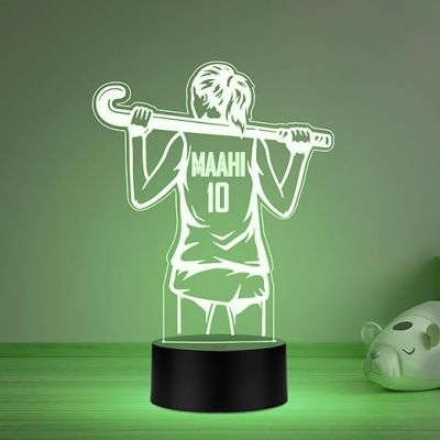 Personalized Gaming Led Lamp Customized with Name Gift for Sports Player Birthday Gift for Sports Mam & Women Multicolored Light (Hockey Girl Player Lamp)