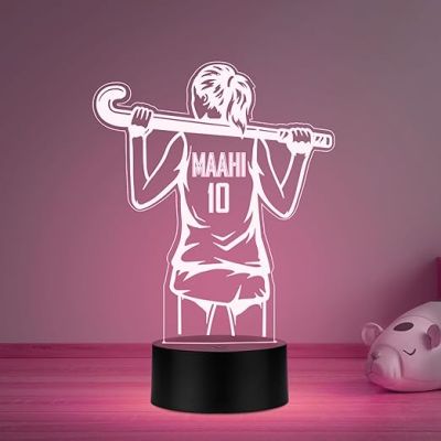Personalized Gaming Led Lamp Customized with Name Gift for Sports Player Birthday Gift for Sports Mam & Women Multicolored Light (Hockey Girl Player Lamp)