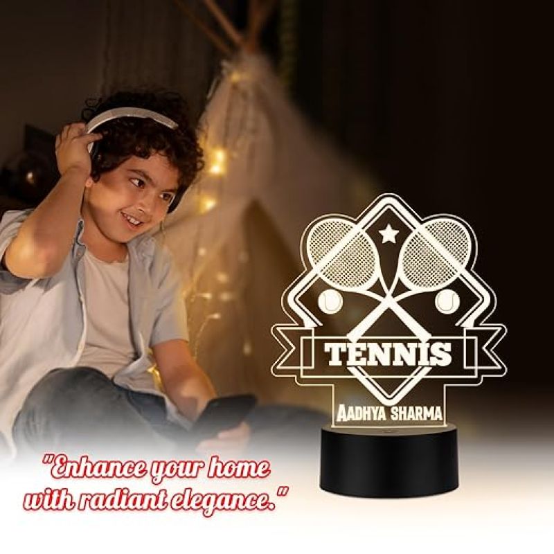 Personalized Gaming Led Lamp Customized with Name Gift for Sports Player Birthday Gift for Sports Mam & Women Warm White Light (Tennis Night Lamp)