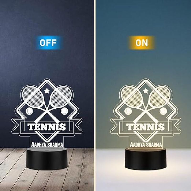 Personalized Gaming Led Lamp Customized with Name Gift for Sports Player Birthday Gift for Sports Mam & Women Warm White Light (Tennis Night Lamp)