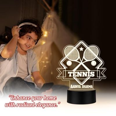 Personalized Gaming Led Lamp Customized with Name Gift for Sports Player Birthday Gift for Sports Mam & Women Warm White Light (Tennis Night Lamp)