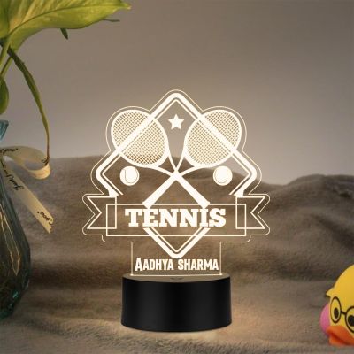Personalized Gaming Led Lamp Customized with Name Gift for Sports Player Birthday Gift for Sports Mam & Women Warm White Light (Tennis Night Lamp)