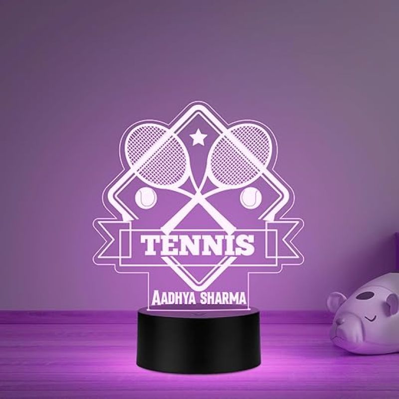 Personalized Gaming Led Lamp Customized with Name Gift for Sports Player Birthday Gift for Sports Mam & Women Multicolored Light (Gift for Tennis Lover)
